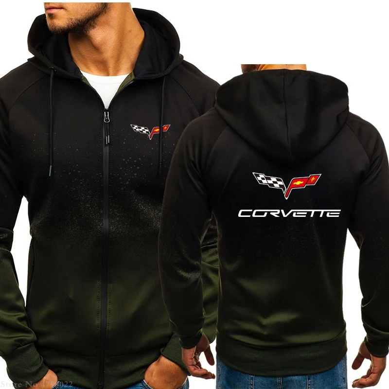 Толстовки мужские повседневные Chevrolet Толстовка Corvette с длинным рукавом пальто с капюшоном мужская куртка на молнии мужская толстовка одежда - Цвет: Армейский зеленый