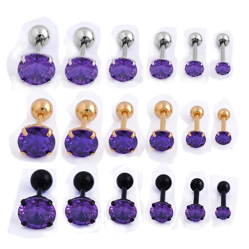 1PC Fashion CZ4 Prong Tragus Cartilage Stainless Steel Ear Stud Crystal Zircon Earrings Piercing Jewelry Purple Earrings Jewelry