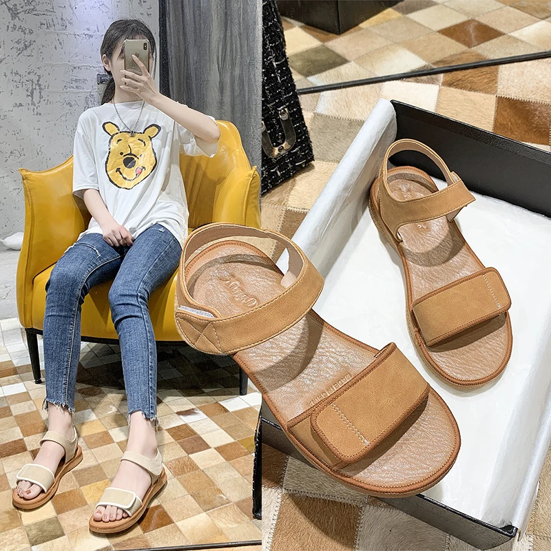 

Fairy wind sandals female 2020 new fashion wild soft bottom shoes comfortable Velcro increased non-slip Roman shoes Z753