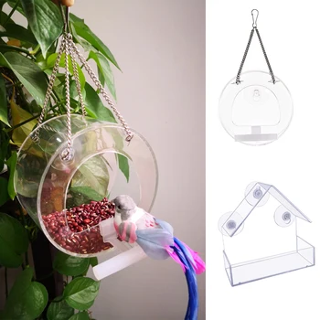 

Bird Feeder Acrylic Transparent Window Viewing Bird Feeders Tray Birdhouse Travel Portable Hanging Outdoor and Indoor Feeder