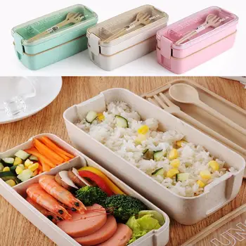 

750ml Healthy Material 2 Layer Lunch Box Wheat Straw Bento Boxes Microwave Dinnerware Food Storage Container Lunch box