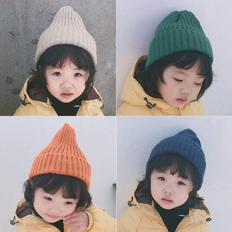 Зимние теплые шапки для маленьких мальчиков и девочек; Детские Однотонные эластичные шапки с принтом; милые мягкие повседневные аксессуары для волос; От 1 до 4 лет