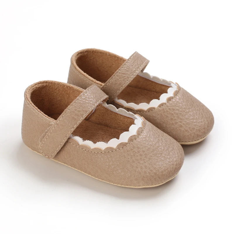 Infant Newborn Baby Girls Princess Non-Slip Floral Border Shoes Toddler Baby Soft PU Leather Prewalker Shoes Solid First Walkers