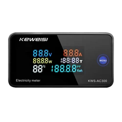 Voltmètre KWS ca 50 300V, ampèremètre, compteur d'énergie, LED, numérique, avec fonction de réinitialisation 0 100A 