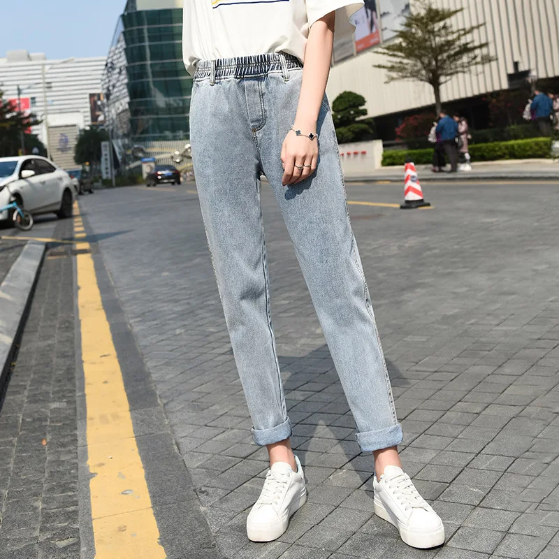2019 Весенние Новые Стильные повседневные Элегантные штаны-шаровары в Корейском стиле эластичные свободные женские узкие ковбойские брюки
