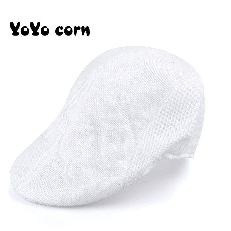 Yoyocorn дышащий летний мужской берет леди ретро новости мальчик шляпа Лен Выходная шляпа Солнцезащитная Шляпа Унисекс тонкая Кепка - Цвет: White