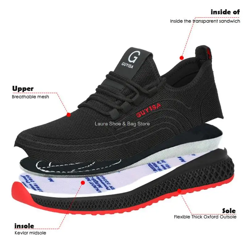 Men Safety Shoes Air Mesh Steel Toe Sneakers Work Shoes Breathable Male Puncture-Proof Safety Boots Safeti Footwear
