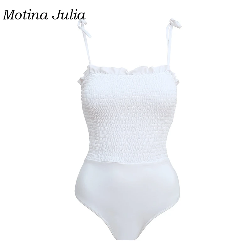 Motina Julia, сексуальное боди с рюшами, для женщин, boho, пляжная одежда, shirred, цельное бикини для праздника