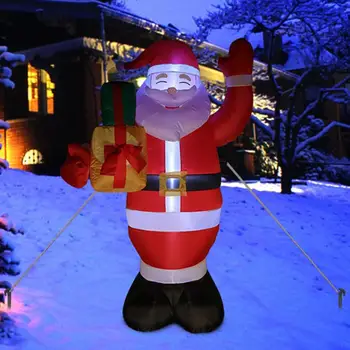 

1.5M 5ft Christmas Blow Up Santa Claus Holding Gift Box with LED Light Inflatable Model Doll Christmas Decoration
