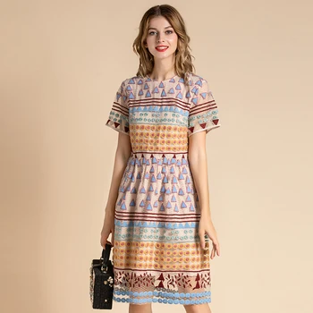 

LD LINDA DELLA Spring Fashion Runway Elegant Formal Dress Women Embroidery Mesh Patchwork Elegant Dresses vestido