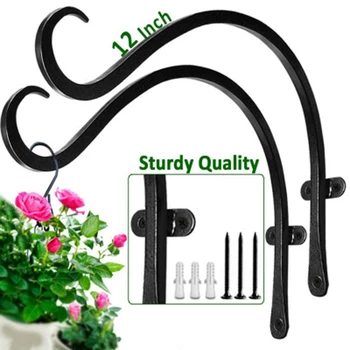 

Promotion! 2Pcs Hanging Plant Bracket for Hand Forged Outdoor More Stable and Sturdy Black Plant Hooks