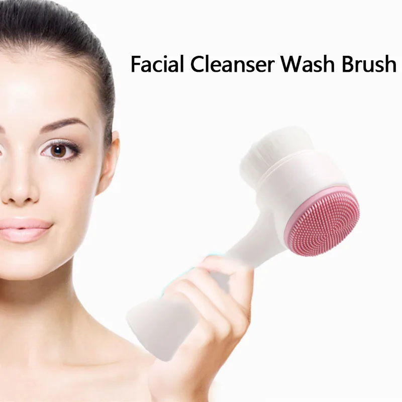 Silicone Facial Cleanser Brush Portable Double Side Soft Mild Fiber Blackhead Removal Face Cleaning Massage Wash Skin Care Tool portable clothing stain remover pen instant stain removal stick emergency grease wine stain wash free cleaning pen for travel