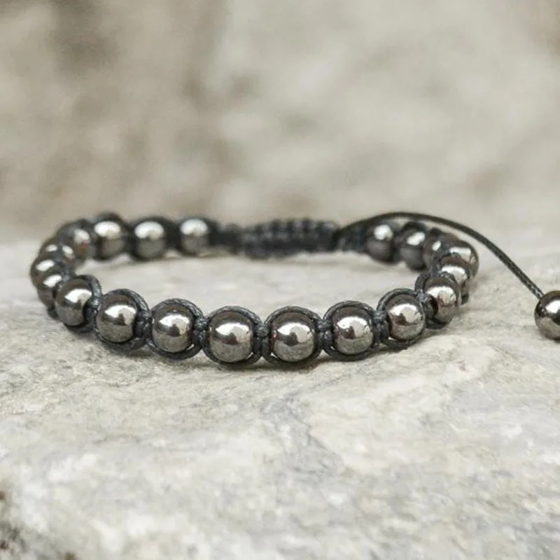 

Hematite Cotton Adjustable Healing Beads Macrame 8mm Stone Braided Beaded Bracelet Birthstone Gift for Men