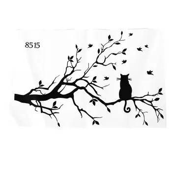 

Newly designed Cat On Long Tree Branch DIY Vinyl Wall Sticker Animals Birds Wall Decal Art Transfers Window Sticker Home Décor-3