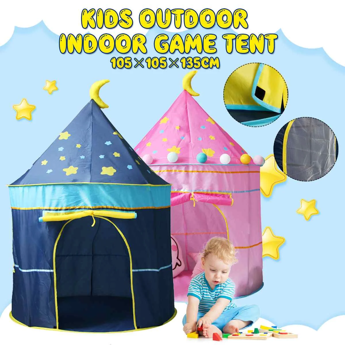 

Hot Kid Tent House Portable Princess Castle 105*105*135cm Present Hangs Flag Children Teepee Tent Play Tent Birthday Christmas G