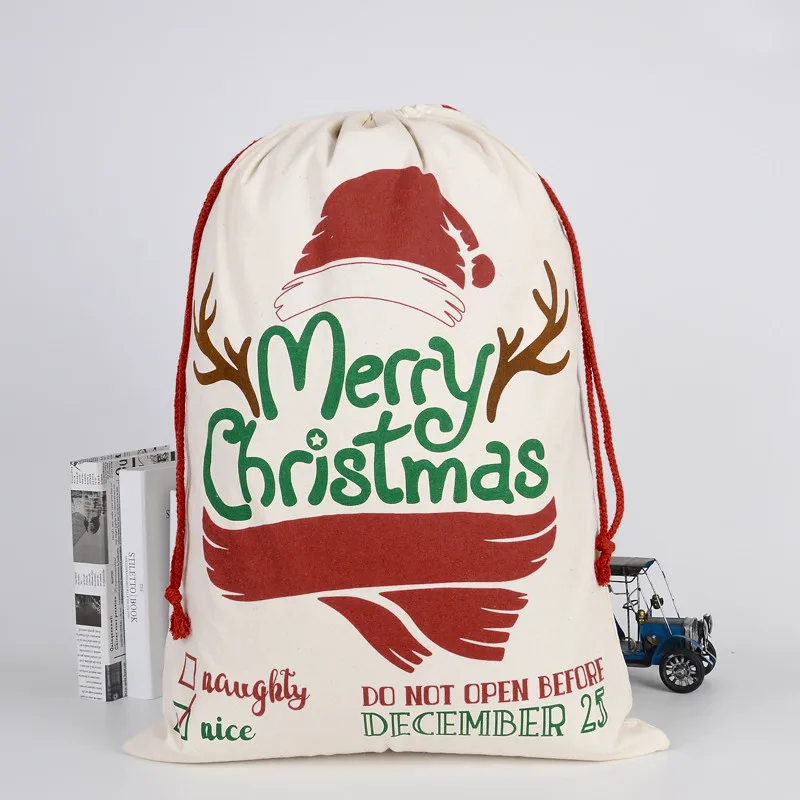 Большой Холщовый Веселый Рождественский мешок Санты Рождественский чулок олень Подарочная сумка для хранения Aug#12