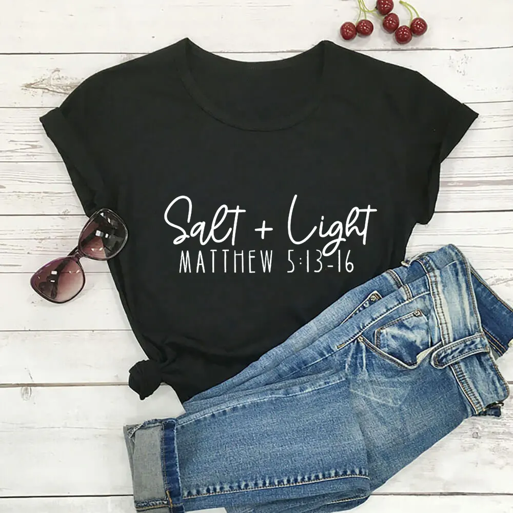

Salt And Ligh Christian Tshirt 100%Cotton Women T Shirt Unisex Funny Summer Casual Short Sleeve Top Faith Shirt Religious Tee