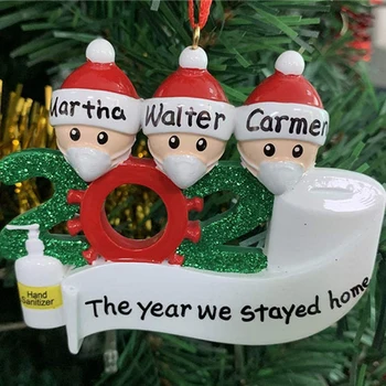 

1pcs 2020 New Quarantine Personalized Ornaments DIY Resin Family with Face Masks Xmas Christmas Tree Pendant Decorations