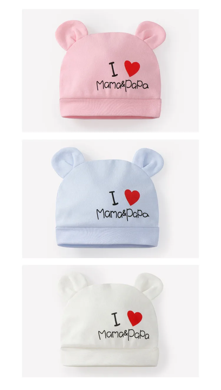 I Love Mama Baby Hat Scarf Boys Girls Cap Beanie Cotton Infant Newborn Hat with Ear Baby Bonnet Bear Hat