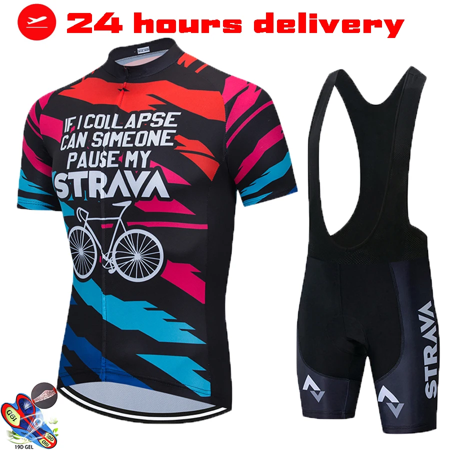 2021 STRAVA Cycling Jersey Set Men Summer Short Sleeve Pro Bicycle Wear Clothes MTB Bike Bib Shorts Suit Uniform Ciclismo Hombre | Спорт и
