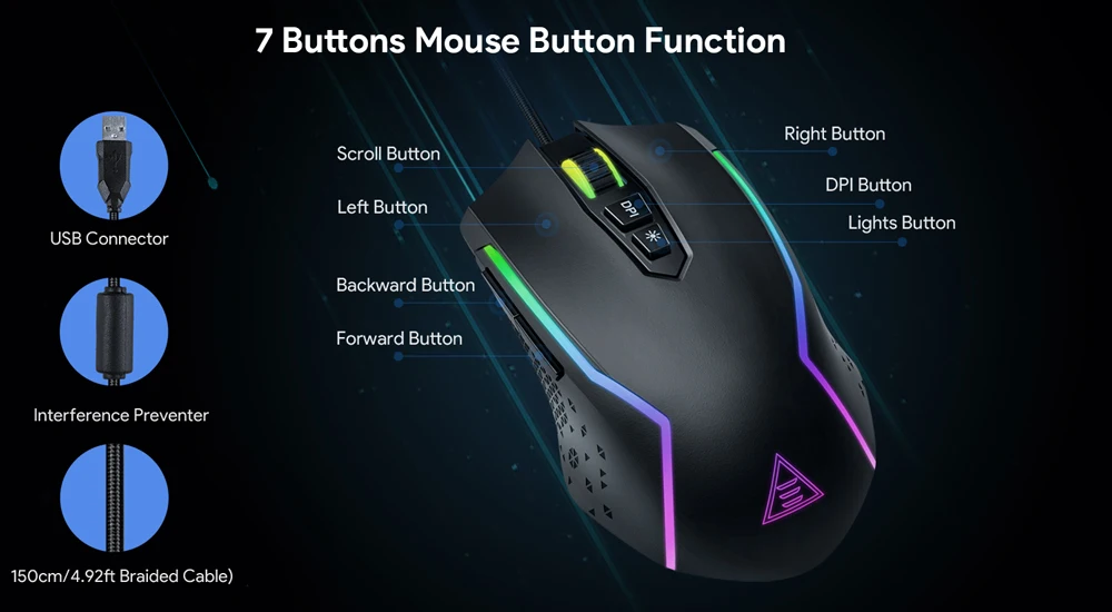 mouse for apple mac EKSA EM100 RGB Gaming Mouse Gamer USB Wired Gaming Mice 8000 DPI with 6 Color Backlight 7 Programmable Buttons for PC laptop silent computer mouse