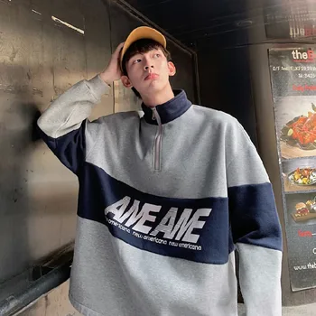 

Winter New Hoodies Men Fashion Contrast Color Letter Printing Casual Collar Pullover Shirt Street Warm Plus Velvet Sweatshirt