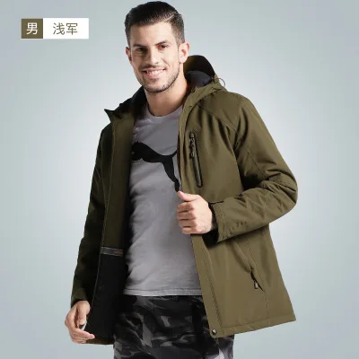 Мужская зимняя теплая хлопковая куртка с USB подогревом водонепроницаемая ветровка с капюшоном зимнее пальто толстая теплая зимняя мужская куртка подарок для отца - Цвет: men ArmyGreen