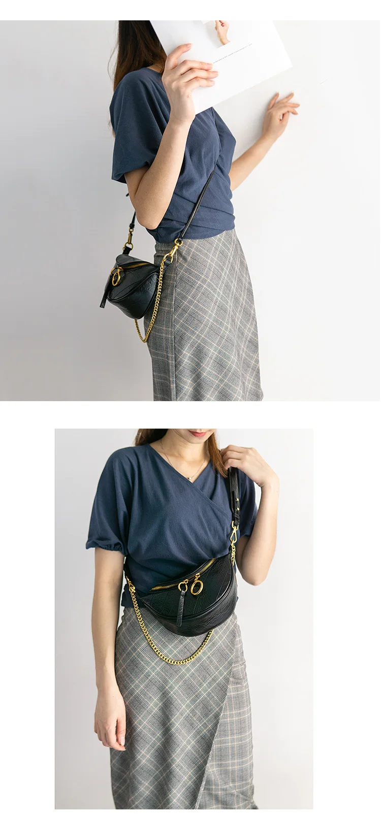 The First Layer of Leather Chest Bag Female Oil Wax Leather Chain Messenger Shoulder Fashion New Handbag