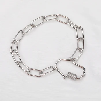 

3Pcs CZ Micro Paved Hamsa Hand Carabiner Clasps Charms Bracelet Zirconia Screw Clasp Metal Chains Bracelet Women Hiphop Jewelry