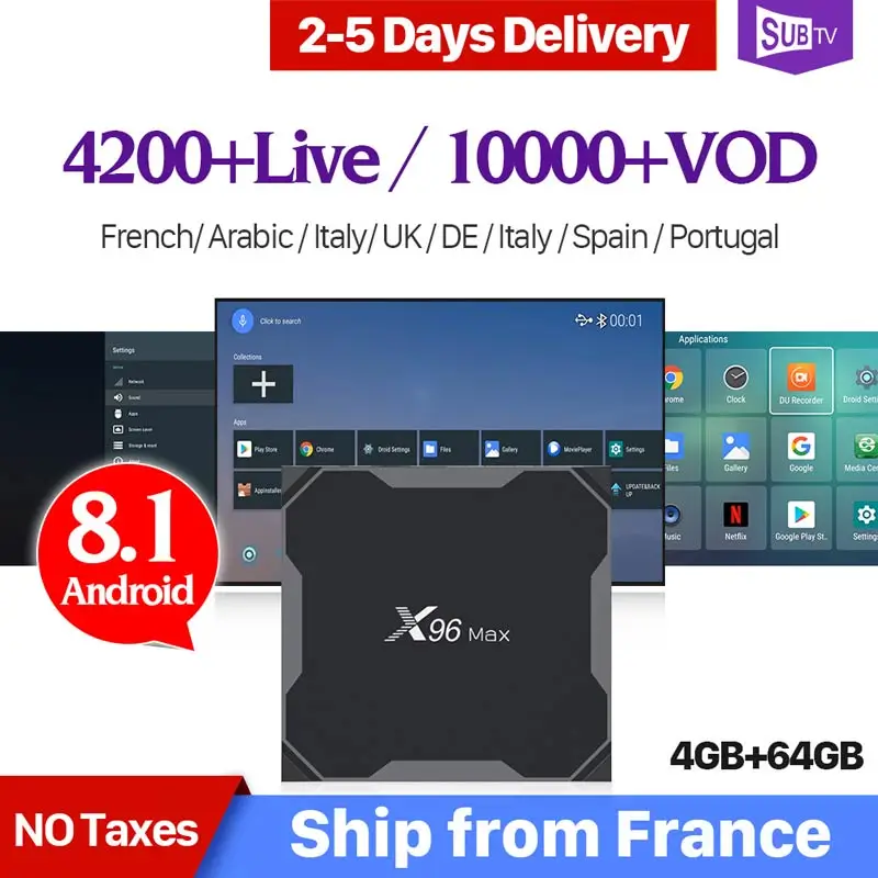 

QHDTV Arabic IPTV French 8K X96 Max Plus Android 8.1 Set Top Box Qhdtv 1 Year Code 4G 64G Live IPTV Belgium Morroco French IPTV