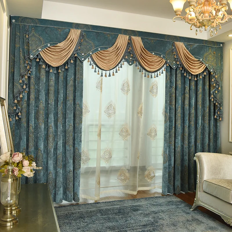 European Style Curtains for Living Dining Room Bedroom Balcony Jacquard Chenille Fabric curtains Finished Product Customization | Дом и сад