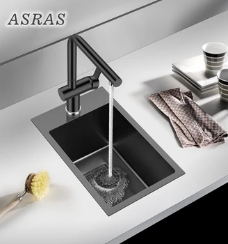 

ASRAS 2846NA black nano handmade small kitchen sink set stainless steel single sink kitchen tea room bar balcony nanometer sink