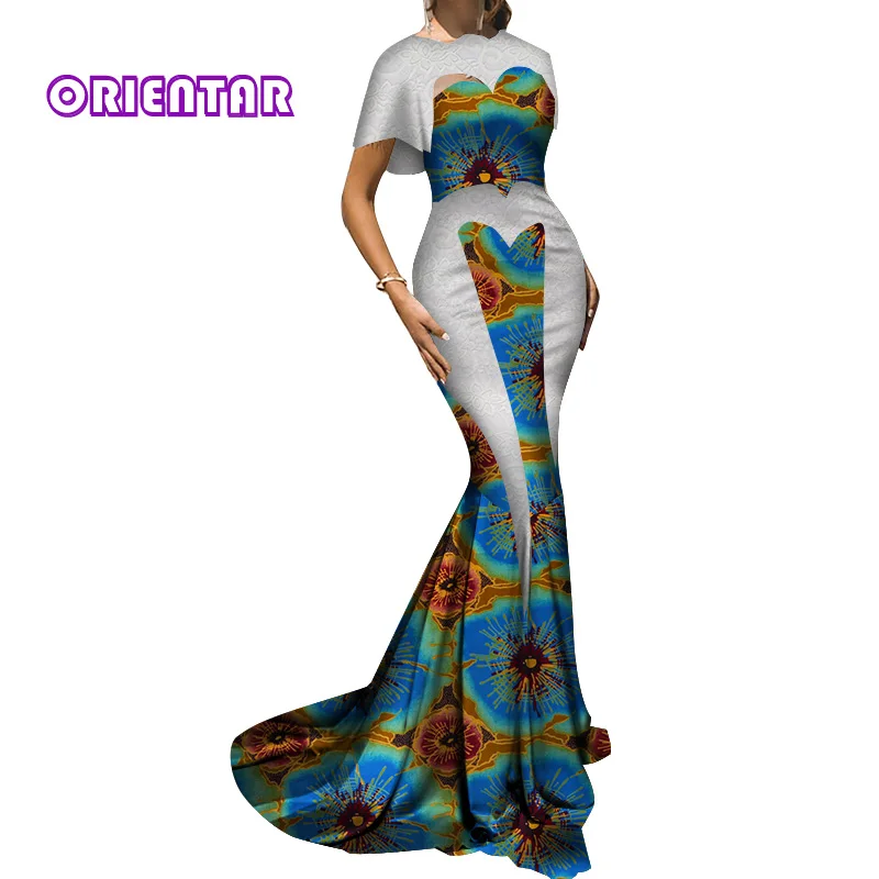 Элегантные африканские платья для женщин кружевное свадебное платье Африканский Воск Принт леди Африканский Базен Riche вечернее длинное платье WY3584 - Цвет: 20