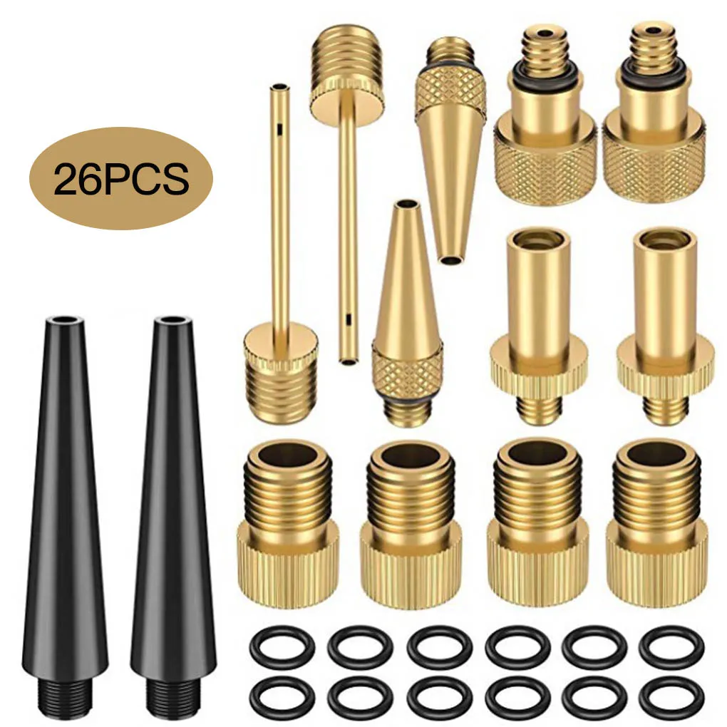 NEW 20/26pcs Copper Bicycle Valve Adapter Set  Copper Cycling Pump Bike Tire Pump Adapter Kit Inflator Pump Accessory