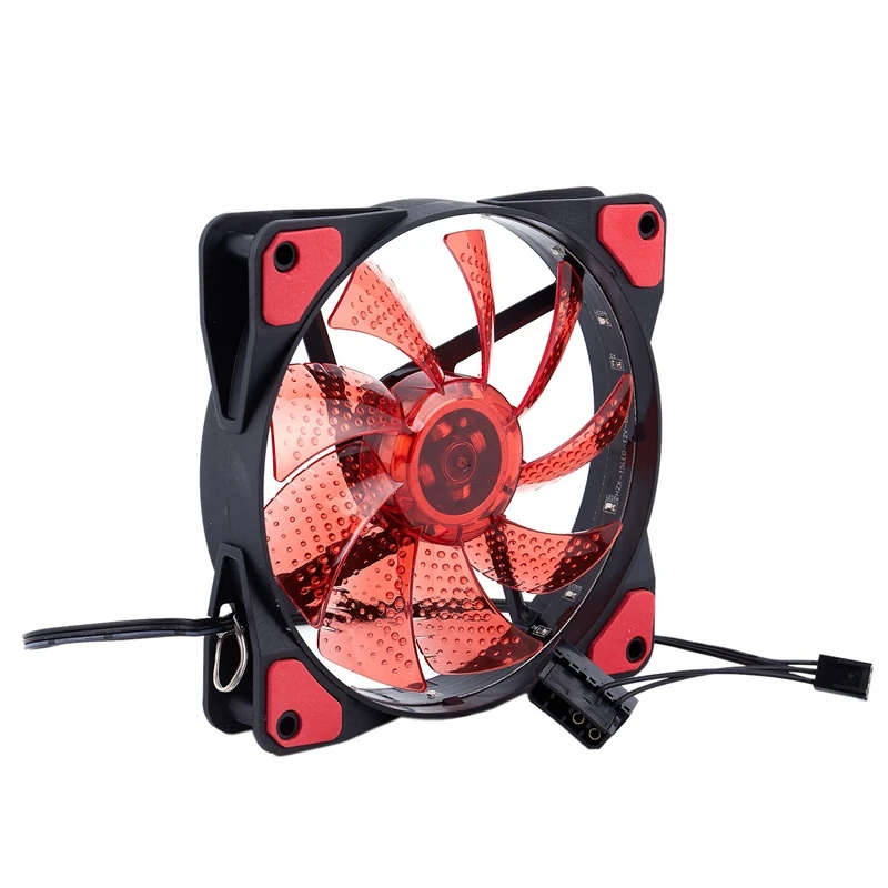2 Pc 15 Lights LED PC Computer Chassis Fan Case Heatsink Cooler Cooling Fan DC 12V 4P 120X120X25Mm, Red& Green