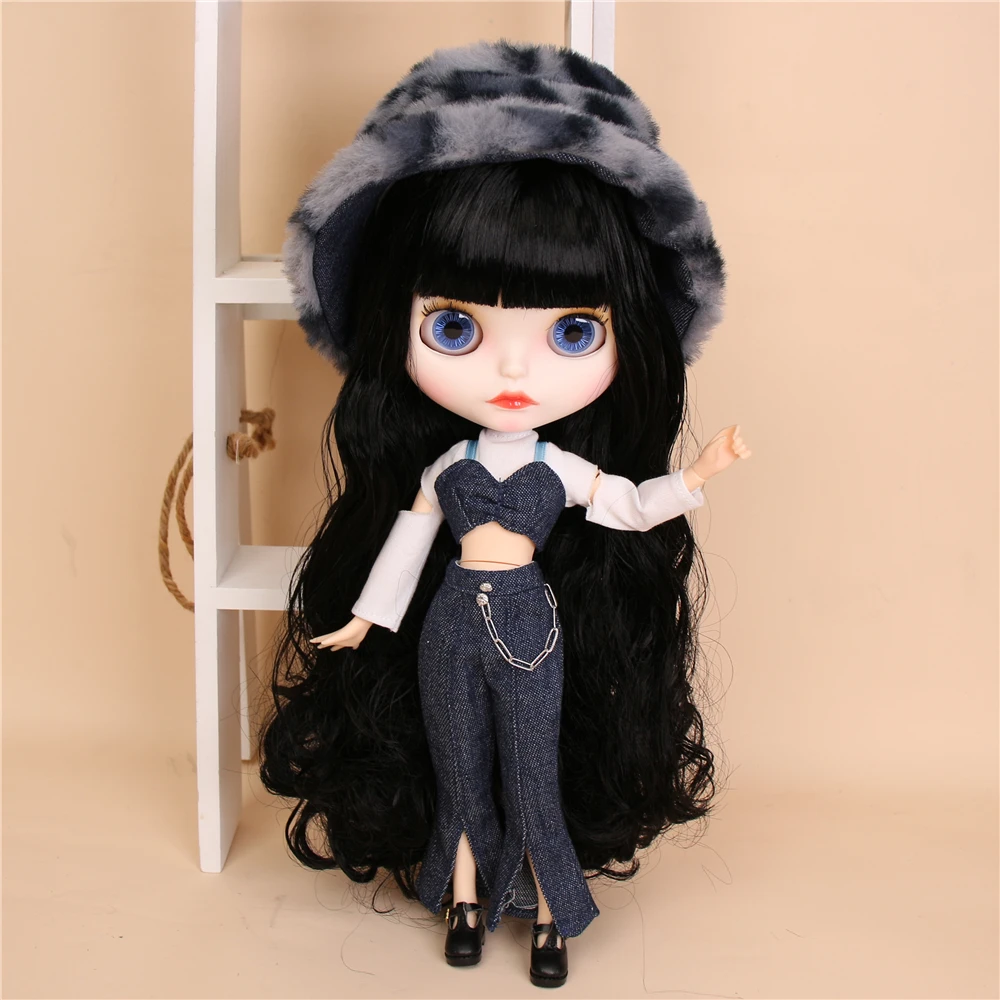 Neo Blythe Doll Cropped Top Shirt Bra with Bell Bottom Pant & Leopard Hat 3