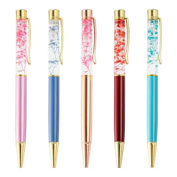 

100pcs/lot Creative Luxury Flower Into Oil Crystal Ballpoint Pen Metal Roller Pen High-end school Office Writing Black blue Ink