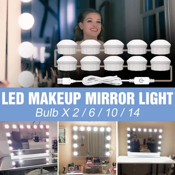 

USB Cosmetic Lamp Bulb LED Dressing Table Makeup Mirror Light DC 12V Touch Dimmable Vanity Lights USB Bedroom 2 6 10 14 Bulbs
