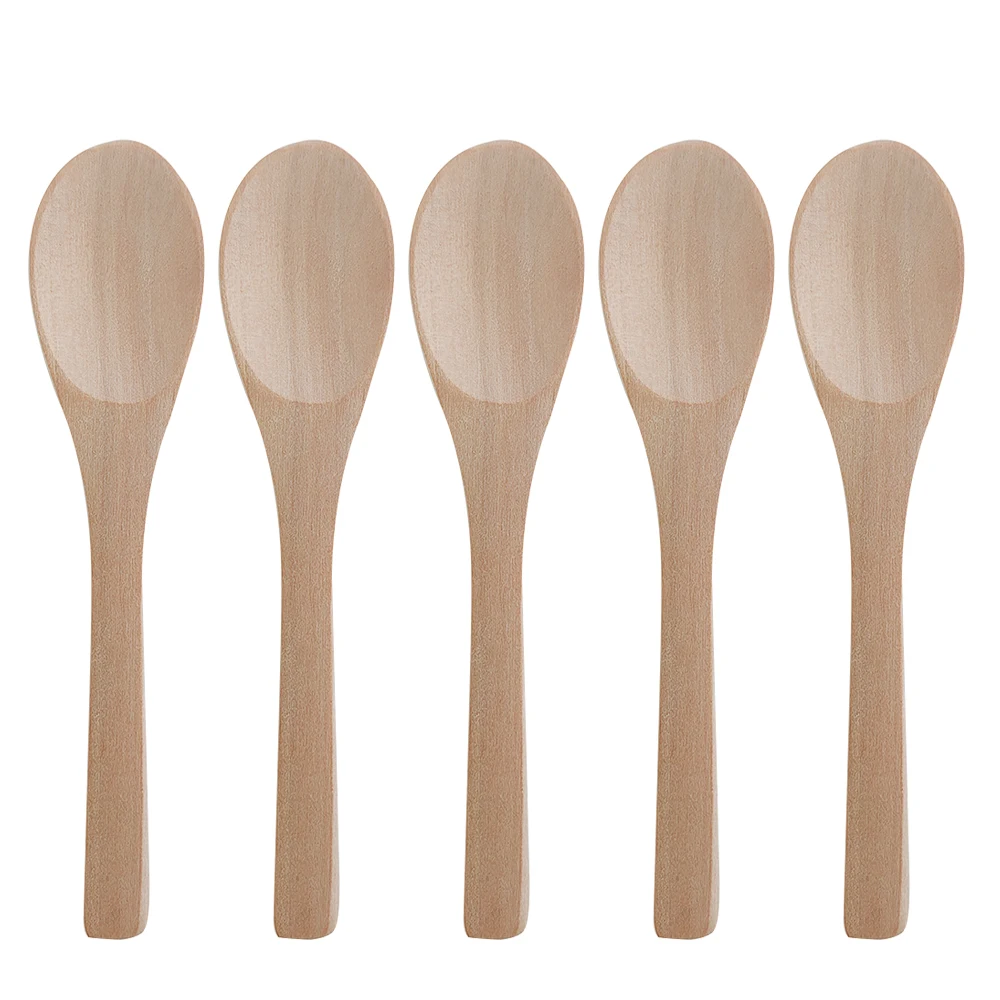 Wooden Spoon Set Coffee Serving Teaspoon Natural Kitchen Tableware 5PCs NEW