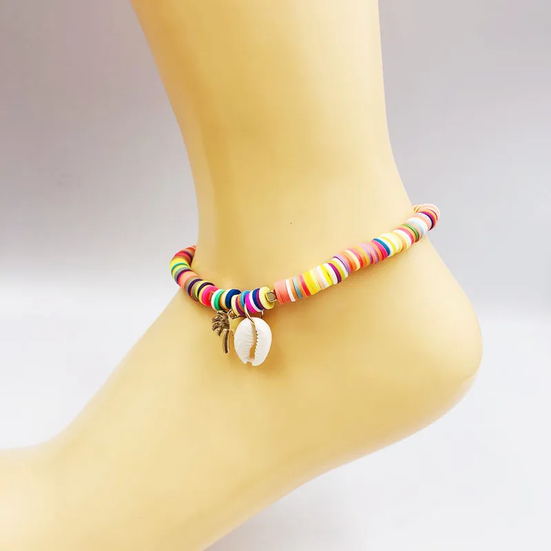 

9 New Style Soft Pottery Anklet Fashion Colorful Shell Coconut Tree Anklet