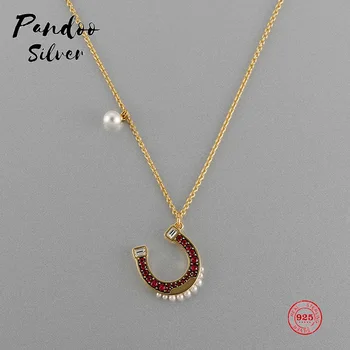 

PANDOO Fashion Charm Pure 925 Silver Original 1:1 Copy, U-shaped Exquisite Fashion Wild Necklace Female Luxury Jewelry Gifts