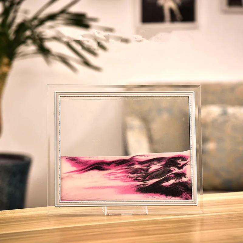 Billig 3D Dynamische Fließenden Körnung Sand Malerei Transparente Glas Rahmen Zeichnung Landschaft Vision Fließende Sand Malerei Schreibtisch Kunst Decor RT99