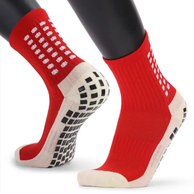 New Men's Sports Socks Thick Towel Bottom Men's Mid-tube Dispensing Non-slip Football Socks Basketball Socks Sports Stockings Red