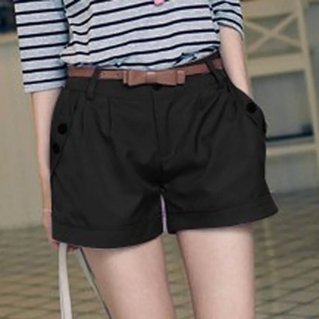 British style shorts woman high waist button shorts women pocket solid color female short pants