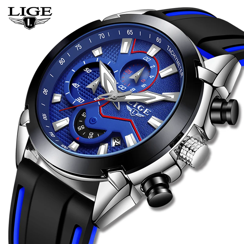 LIGE новые модные мужские s часы силиконовый ремешок лучший бренд класса люкс водонепроницаемый спортивный хронограф кварцевые часы мужские