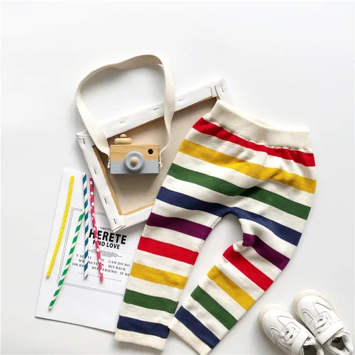 Light colour Tonytaobaby/новая осенне-зимняя одежда для мальчиков и девочек; повседневные трикотажные штаны в разноцветную полоску для мальчиков и девочек - Цвет: Light colour