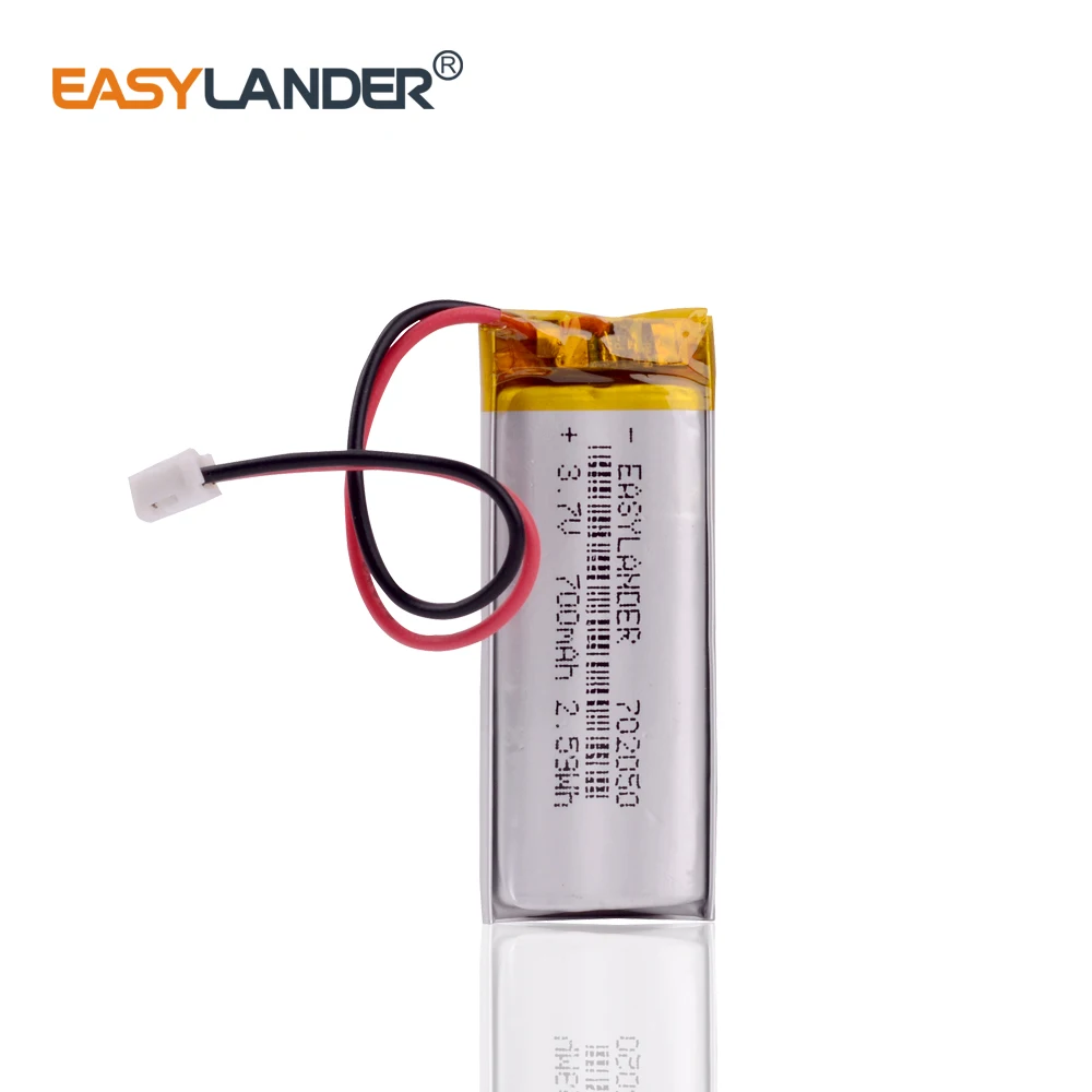 JST 1 25 мм 2 pin 3 7 V 700mAh 702050 литий-полимерный LiPo аккумуляторная батарея для Mp3 DVR PAD DVD