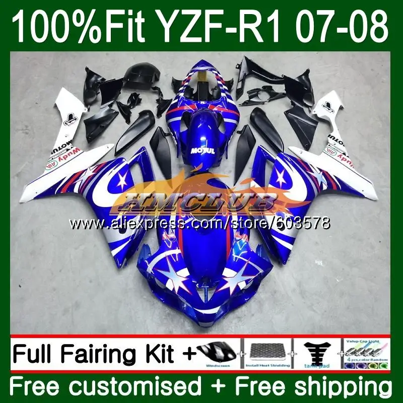 Инъекций для YAMAHA YZF R 1 YZF 1000 YZF-R1 2007 2008 49CL. 100 YZF R1 07 YZF1000 YZF-1000 YZFR1 07 08 сине-белые OEM обтекатели - Цвет: No. 1
