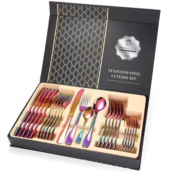 

24pcs Tableware Mirror Finish Dinnerware Set Cutlery Flatware Gift Box Party Easy Clean Stainless Steel Fork Spoon Teaspoon