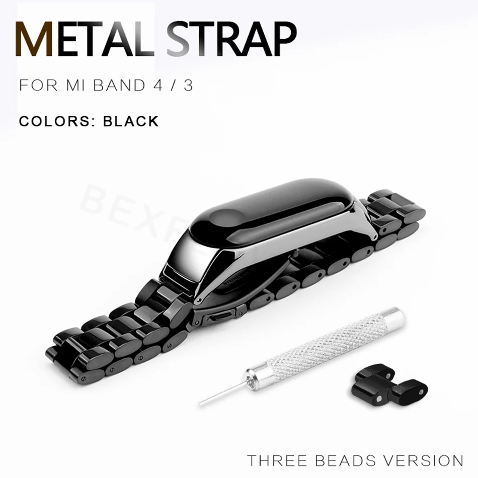 Three Beads 019A Браслет mi Band 4 3 ремешок металлический Безвинтовой ремешок из нержавеющей стали для Xiaomi mi Band 4 3 ремешок mi band 4 3 ремешок для браслета - Цвет: Three Beads 019A